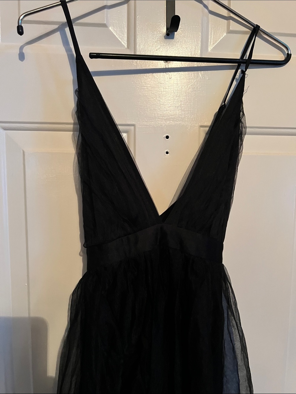 Black V-Neck Spaghetti Strap Evening Dress - Picture 2 of 10